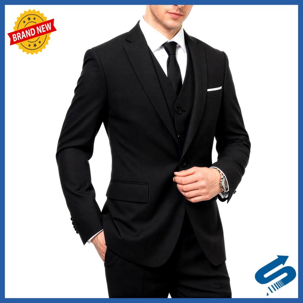 Slim Fit 3-Piece Suit Set with Notched Lapel Jacket Vest Pants